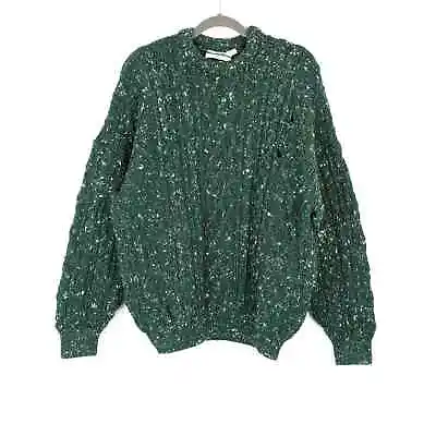 Buy Arancrafts Sweater Wool Cable Chunky Knit Speckled Fall Winter Green Size M • 25.51£