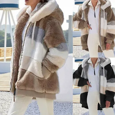 Buy Womens Winter Warm Hooded Jacket Coat Fleece Teddy Bear Fluffy Full Zip Overcoat • 2.79£