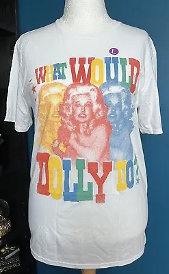 Buy Dolly Parton T-shirt Tee What Would Dolly Do WWDD Logo Graphic White Large L • 14.99£