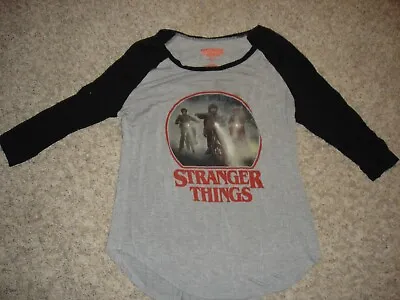 Buy Netflix Stranger Things Gray 3/4 Sleeve Shirt Mike Dustin Lucas Bikes Women's L • 7.56£