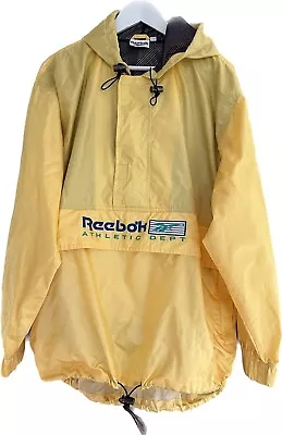 Buy Vtg 90s Reebok Yellow Pullover Jacket Windcheater Anorak Size S Zip Pouch/Pocket • 29.99£