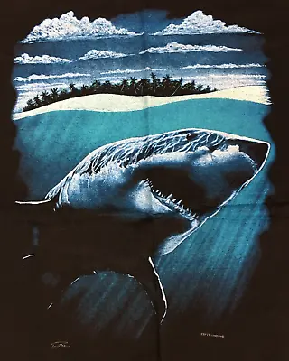 Buy Great White Shark And Tropical Beach 1990s X-Large Zip It Mens Black T-Shirt New • 23.99£