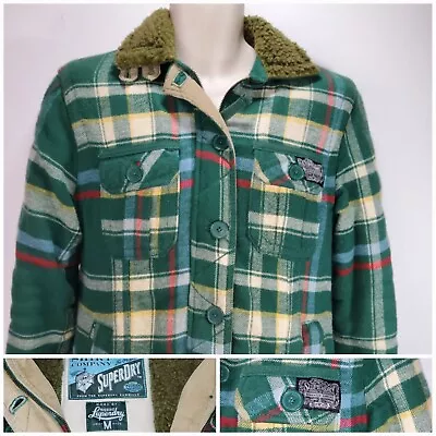 Buy Superdry Fleece Lined Shacket Plaid Sherpa Over Shirt Jacket Green Size Medium • 49.95£