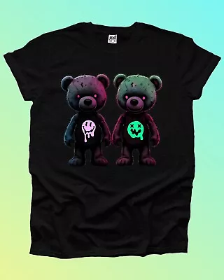 Buy Zombie Neon Teddy Bear Heart Gothic Horror Movie Demon Mens Tshirt Woman Unisex • 10.99£