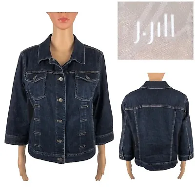 Buy J Jill Womens Medium Denim Jacket Blue 3/4 Sleeve Buttons Stretch Cotton EUC • 53.55£