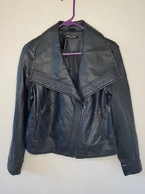 Buy Baccini MEDIUM Faux Leather Black Motto Biker Asymmetric Jacket Fold Over EUC • 17.28£