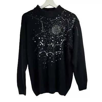 Buy Santoria Size M Sweater Spiderweb Black Beaded Embellished Halloween Silk Vtg • 37.83£