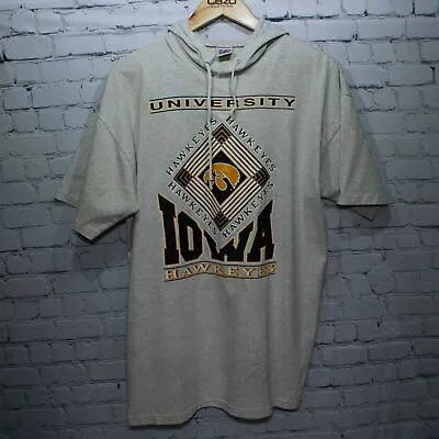 Buy Vintage IOWA Hawkeyes All Star Designs Hooded T Shirt Size Large Rare College • 39.99£