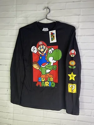 Buy Nintendo Super Mario Yoshi Long Sleeve Black Graphic T-Shirt Boys Large 14-16 • 14.79£