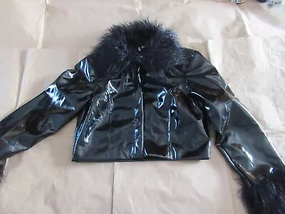 Buy H&m Divided Black Faux Vegan Leather Fur Trim Y2k Style Jacket Size Extra Small • 20£