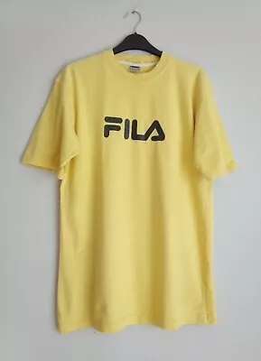 Buy Vintage Fila Printed Logo Yellow T-shirt Size M • 4.89£