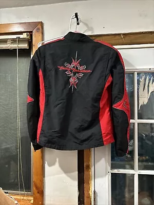 Buy Harley Davidson Black Red Embroidered Logo Motorcycle Jacket Womens • 61.56£
