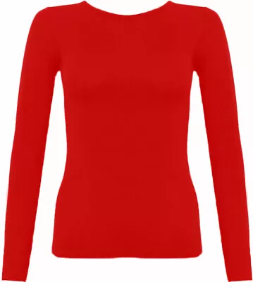 Buy Womens Long Sleeve Round Neck Plain Basic Ladies Stretch T-Shirt Top UK 8-26 • 6.99£