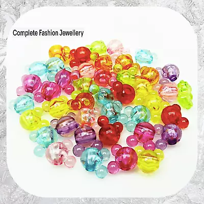 Buy 50 12mm Transparent Mickey Mouse Style Shaped Acrylic Beads For Jewellery Making • 1.99£