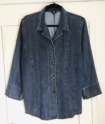 Buy Pola Oy Blue Denim-Look 3/4 Sleeves Semi-fitted Jacket Size 14 • 12£