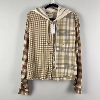 Buy American Eagle Crop Flannel Shirt Hoodie Womens XXL Plaid Button Up • 23.58£