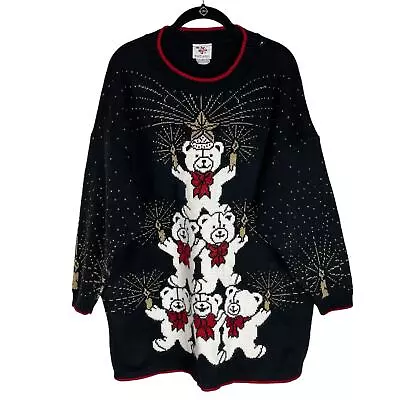 Buy Vintage Christmas Teddy Bear Black Gold Accent Sweater  • 33.07£