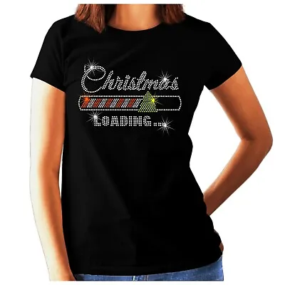 Buy Christmas Loading Womens Rhinestone T Shirt  - Xmas ALL SIZES (6 To 26) • 14.99£