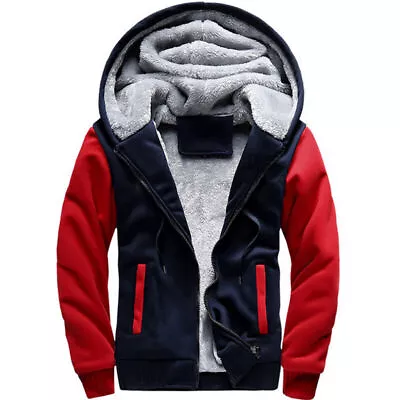 Buy Winter Hoodies Jackets Coat Fleece Lined Hooded Sweatshirt Faux Fur Outwears Men • 31.09£