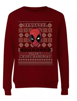 Buy Marvel Deadpool Christmas Sweatshirt  Merry Chimichangmas  Burgundy Large L Gift • 16.40£