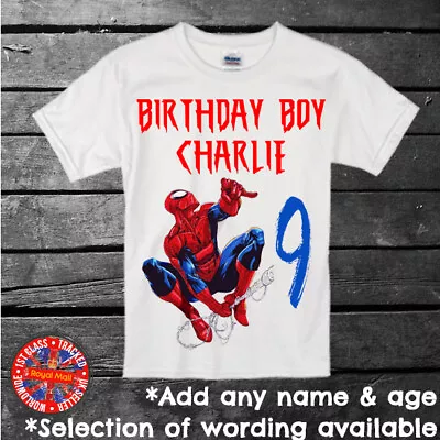 Buy Spiderman Personalised Happy Birthday T-shirt Boys Girls Gift • 9.99£
