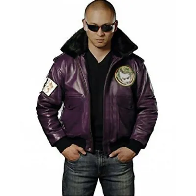 Buy Helloween Batman Joker Goon Bomber Purple Faux Leather Jacket  • 78.38£