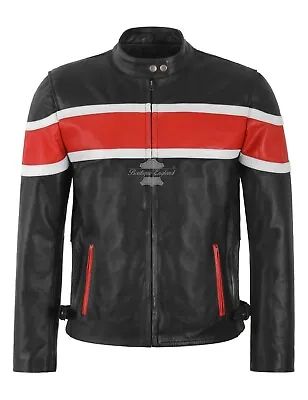 Buy THUNDERSTRIKE Men's Biker Leather Jacket Black Cafe Racer Style Motocross Jacket • 119.98£