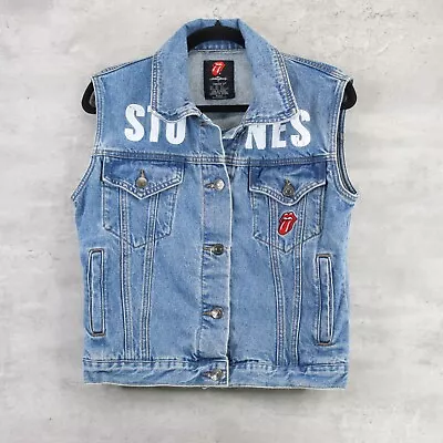Buy THE ROLLING STONES FOREVER 21 Denim Vest Women's Size Small Tour Patches Blue • 24.13£