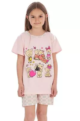 Buy Girls Kids Pyjamas Short Set Teddy Bear Print Short Sleeve Soft Nightwear • 7.99£