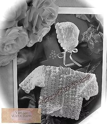 Buy Vintage Crochet Pattern Baby's Jacket & Bonnet FREE UK P&P!!! • 3.69£