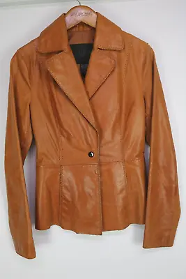 Buy Guess Collection Leather Jacket Womens Camel Brown Genuine - Size XS • 45.37£