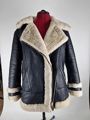 Buy River Island Jacket Ladies Black Faux Fur Trimmed & Lined Open Aviator UK Sz 16 • 10£