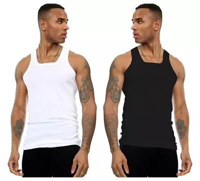 Buy 1 To 12 Packs Of Mens Ribbed Vest Tops -100% Cotton Athletic Fit Inner Vests Lot • 8.99£