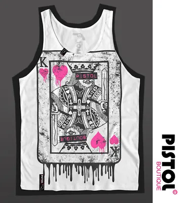 Buy Pistol Boutique Men's White KING OF HEARTS Playing Card Vest Top Singlet Tank • 22.49£
