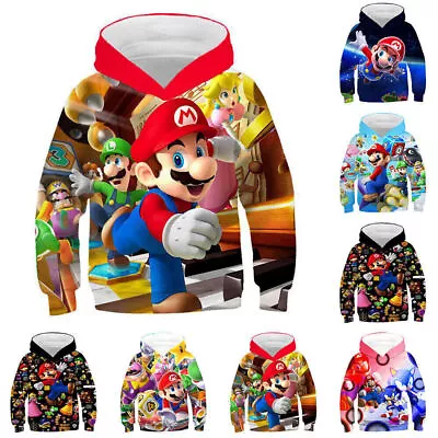 Buy Boys Girls 3D Cartoon Super Mario Hoodies Sweatshirts Child Pullover Jumper Tops • 14.57£
