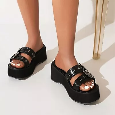 Buy Summer Women High Platform Heel Slingback Slippers Slip On Wedge Sandals Shoes • 47.39£