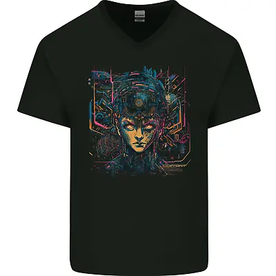 Buy Futuristic Cyberpunk Girl Crypto Alien, Mens V-Neck Cotton T-Shirt • 9.99£