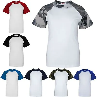 Buy Kids Raglan Style T Shirt Contrast Colour Short Sleeve Top Girls Boys Age 5-13 Y • 5.99£