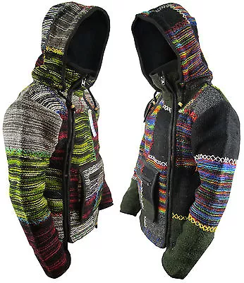 Buy   Men's Woolen Patchwork Knit Zip Fleece Lined Kangaroo Pouch Warm Jacket Hoodie • 65£
