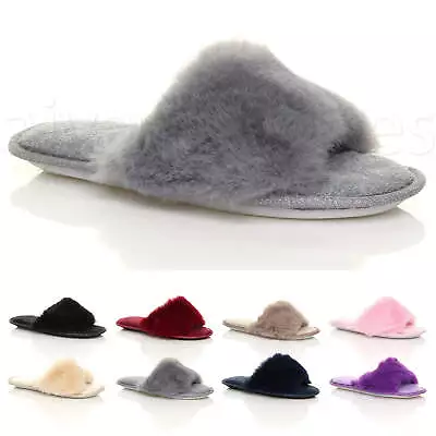 Buy Womens Ladies Fluffy Indoor Sandals Washable Peep Toe Slippers Slides Size • 6.99£