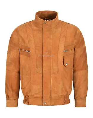 Buy Men's Real Leather Jacket Blouson Bomber Tan Buff Classic Gents Jacket 303 • 110£
