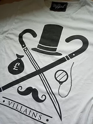 Buy Villains Top Hat Moustache T Shirt Mens Size Medium • 9.99£