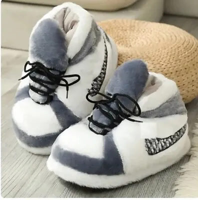 Buy Winter Warm Jordan 1s Fluffy Slippers Grey And White • 18.99£
