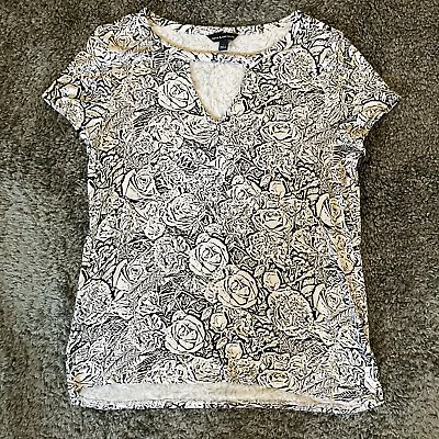 Buy Rock & Republic Shirt Gray Floral Roses Cap Sleeve Stretch Grunge Womens Large • 17.35£