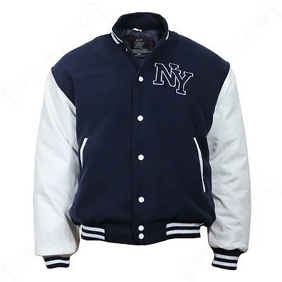 Buy Vintage Style NY Baseball Jacket - Navy Blue Mens Letterman Jersey - All Sizes • 57.95£