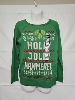 Buy Holly Jolly Hammered Ugly Christmas Sweater Medium Adult Spencer's Green NEW • 18.90£