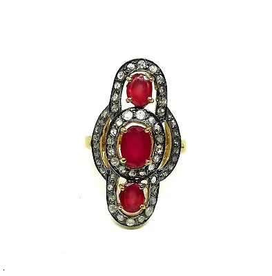 Buy Victorian 925 Sterling Silver Pave Diamond Ruby Gemstone Ring Handmade Jewelry • 77.77£