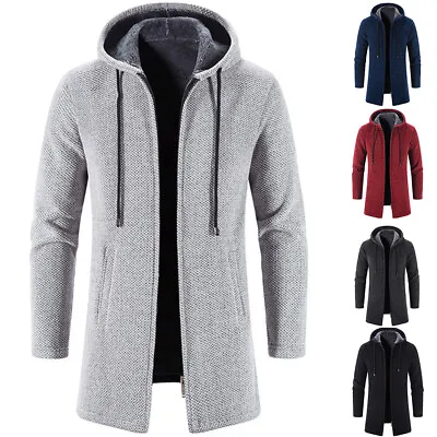 Buy Mens Zip Fleece Knit Long Sweater Coat Hooded Winter Warm Hoodie Jacket Cardigan • 26.09£