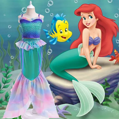 Buy The Little Mermaid Dress Up Cosplay Clothes Crop Tops Skirts Set Girls Halloween • 22.79£