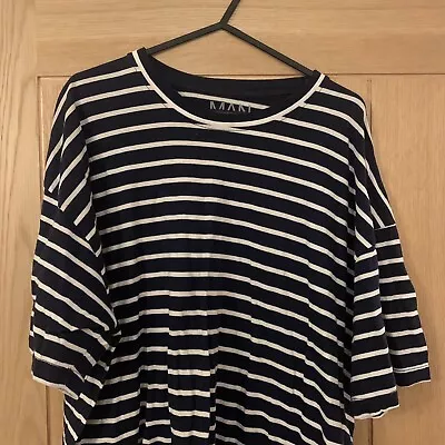 Buy BOOHOO MAN | Oversized Navy White Striped T Shirt | Size Medium  • 5.99£